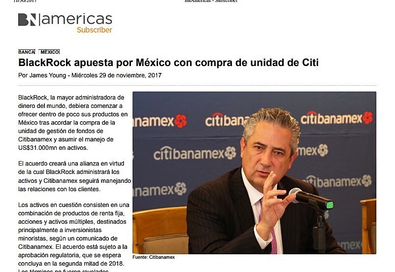 BlackRock apuesta por Mxico con compra de unidad de Citi